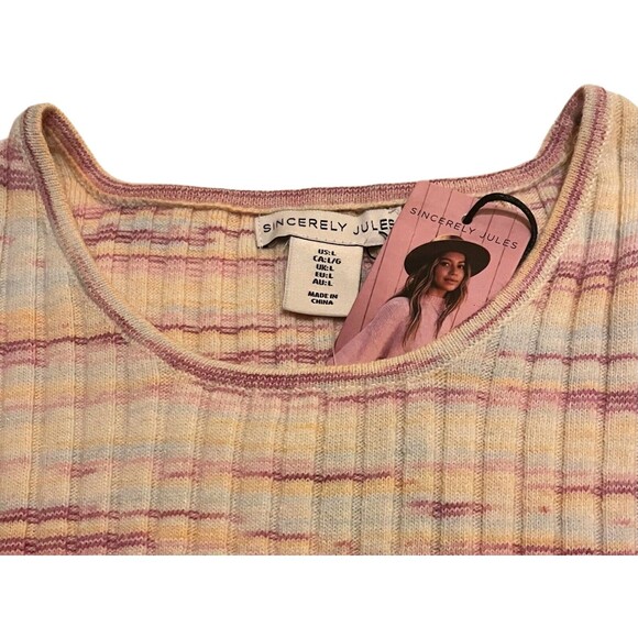💗Sincerely Jules💗 Women’s Lg Cropped Space-Dye Multi-Color Ribbed Sweater NWT - Picture 6 of 6